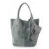 ZAMSZ NATURALNY WŁOSKA TORBA XL A4  SHOPPER BAG  SKÓRZANA SZARA