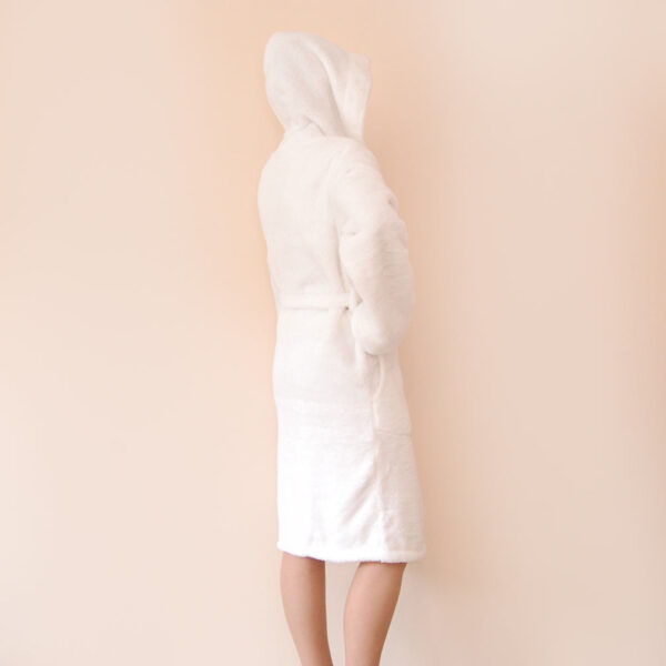 Szlafrok damski ciepły z kapturem z miękkiego materiału, biały XL